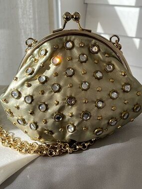 Kathy Van Zeeland Gold Kiss Lock Jeweled Crossbody Bag, EUC